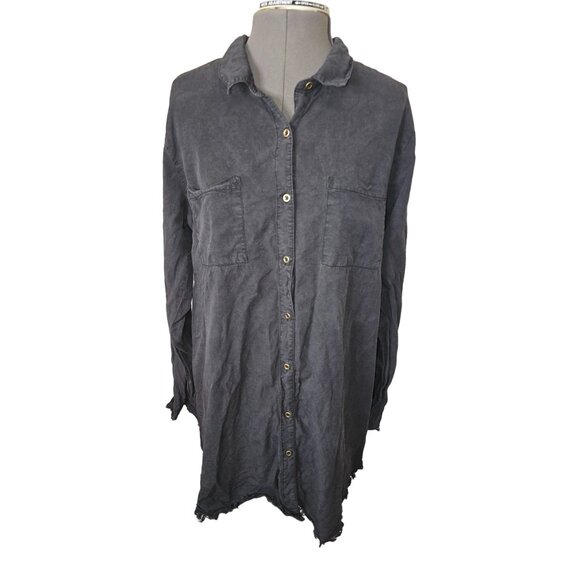 Urban Daizy Womens Tencel Shirt Dress With Frayed Hem & Button Closure - Picture 1 of 6